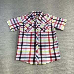 Phat Farm Plaid Button-Up Shirt Youth XL Red Yellow Black Short Sleeve